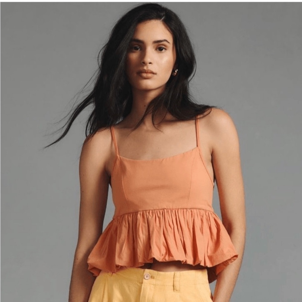 Maeve Anthropologie women’s Bubble Hem tank top Cropped Medium Ruffle Peach Soft